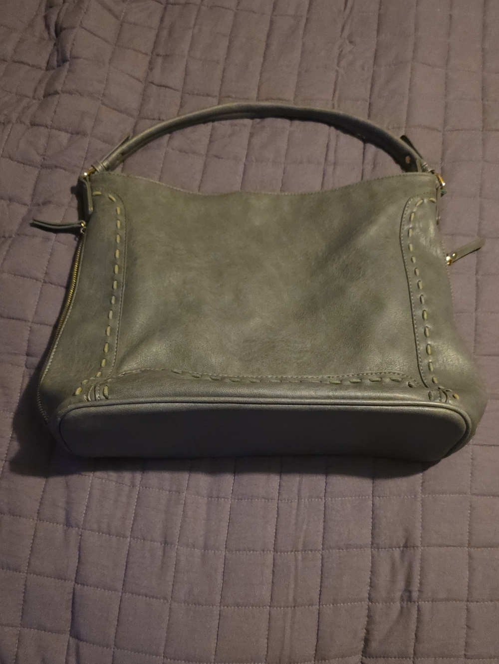 SASHA+SOFI Grey Leather Shoulder Bag with Top Handle